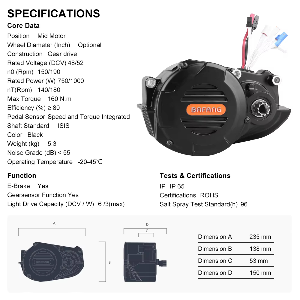 E-bike Bafang M620 G510 48/52V - Mid Drive Motor Kit 52V 1000W recensie en prijs